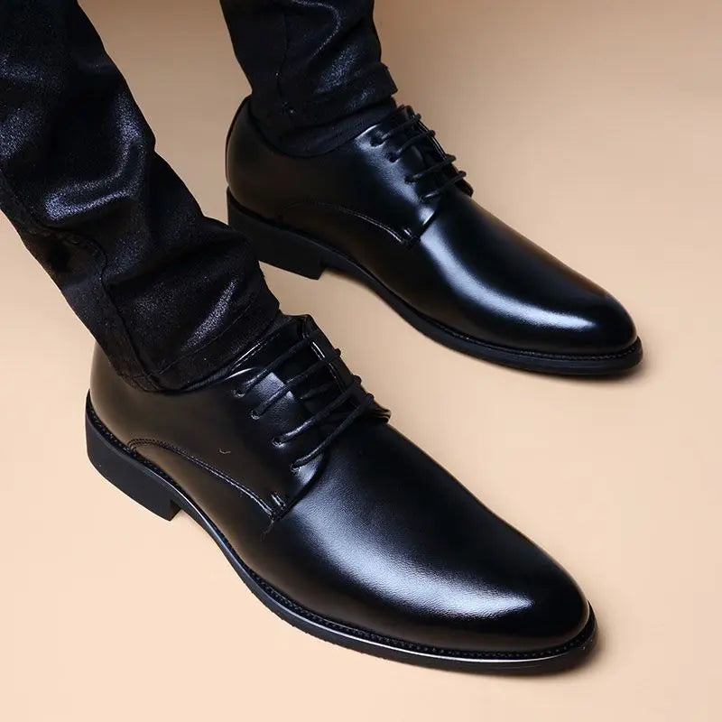 Business Formal Men's Pointed Toe Loafers with Invisible Heel Lift Korean Style Versatile Wedding Shoes for Youth Trendy Design