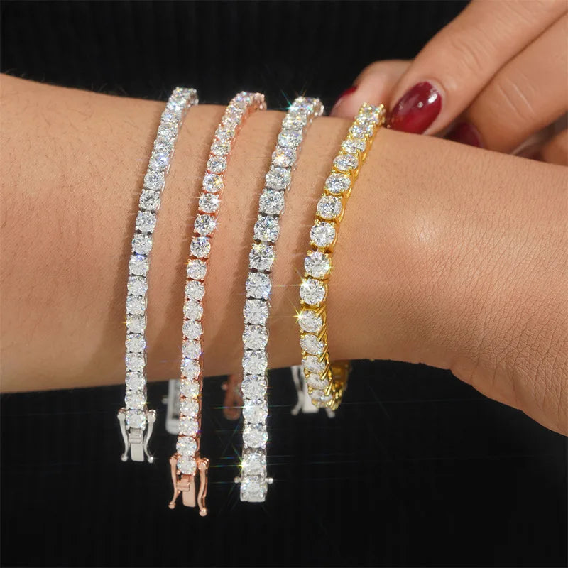 Hidden Spring Buckle Full Moissanite Tennis Bracelet D Color 2/2.5/3/4/5mm Lab Diamond Link Bracelets For Women Man Gift