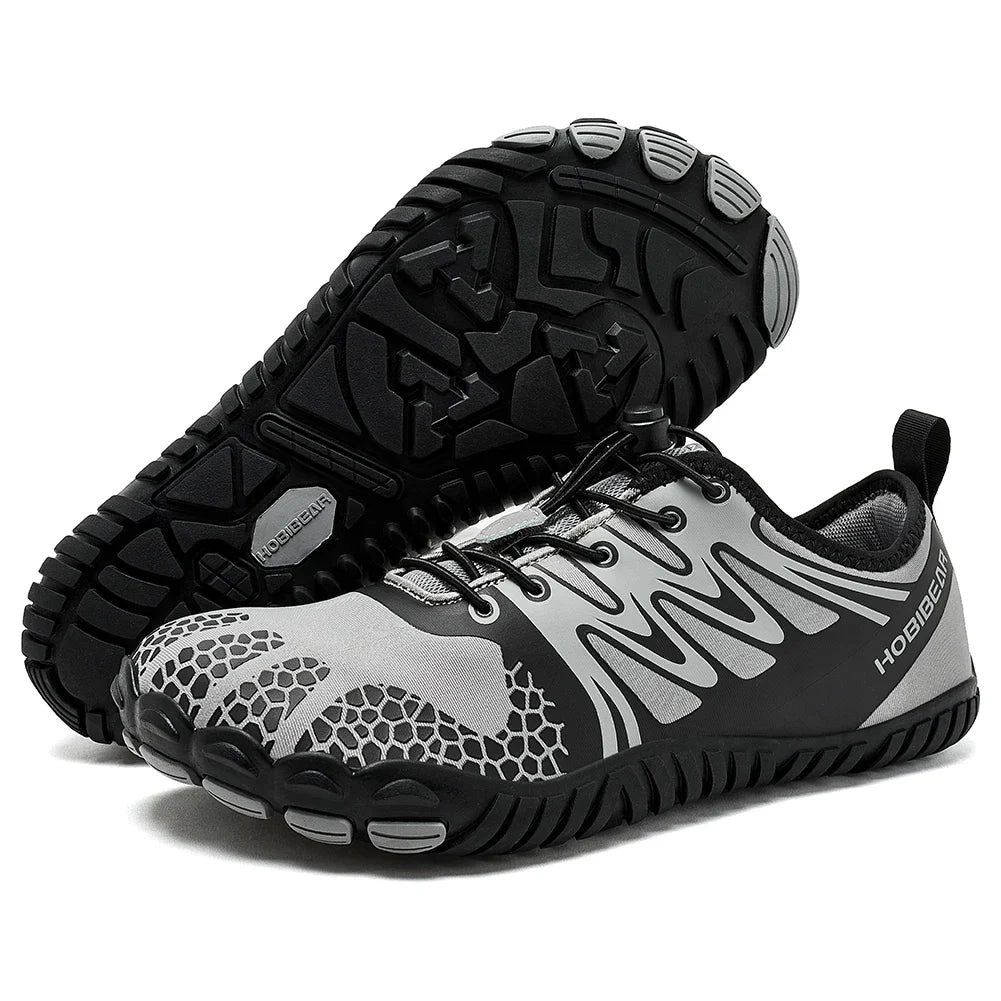 Wide Toe Barefoot Shoes for Unisex Artificial Leather Outdoor Walking Sneakers Zero Drop Minimalist Elastic Band Shoes
