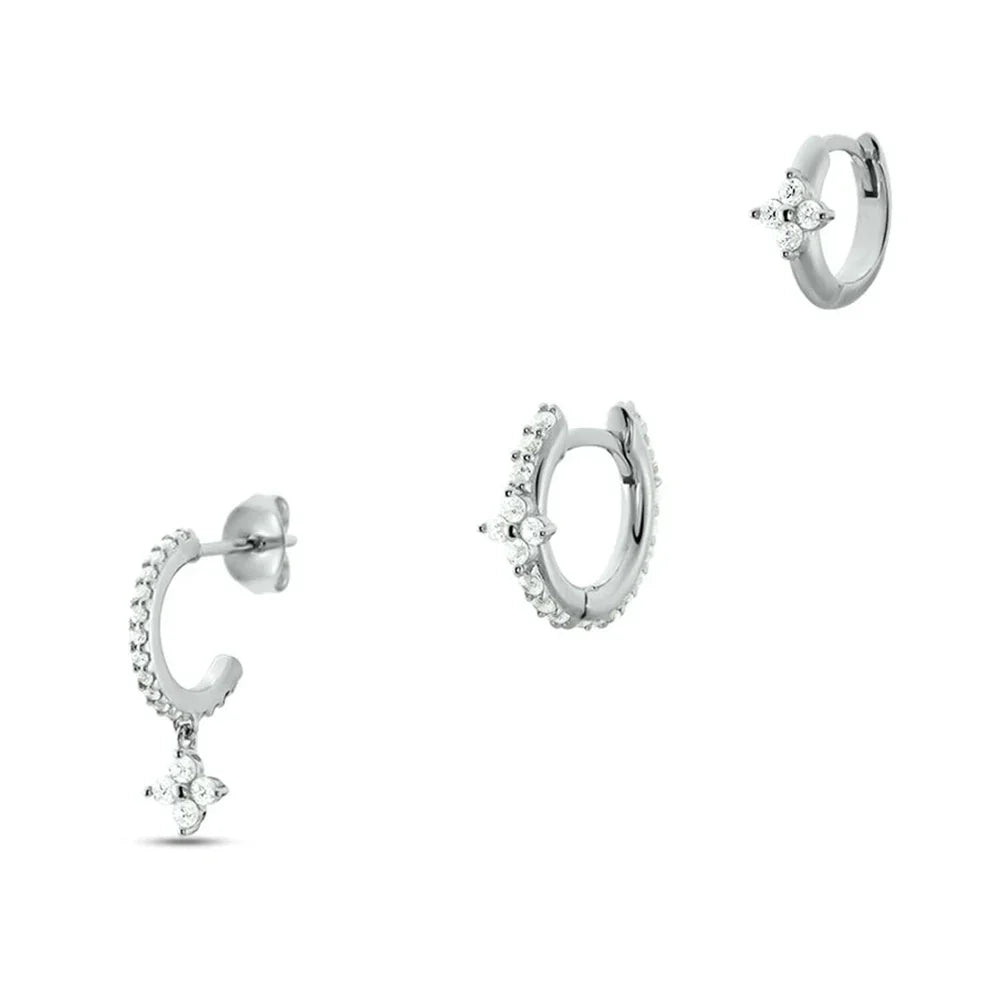 925 Sterling Silver 3PCS Zircon Double Layer Hoop Earrings For Women Minimalism Ins Earrings Fine Jewelry Party Gift