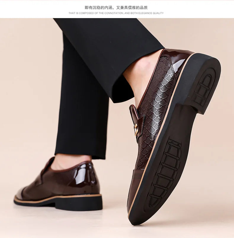 New Designer Patent Leather Wedding Shoes for Men Solid Color Business Casual Shoes Male Spring Autumn Fashion Dress Shoes Man