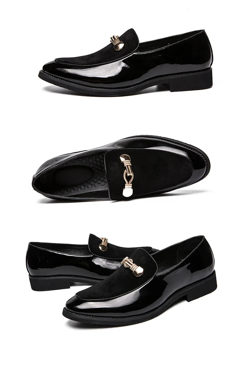 Lightweight Metal Trim Retro British Style Small Leather Shoes Pointed Leather Matching Color Slip-On Loafers for Men