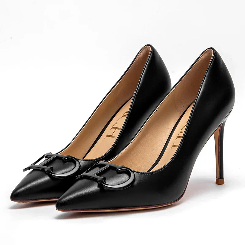 Women's High Heels New Pointed Metal Buckle Party Carnival Women's Shoes 9cm
