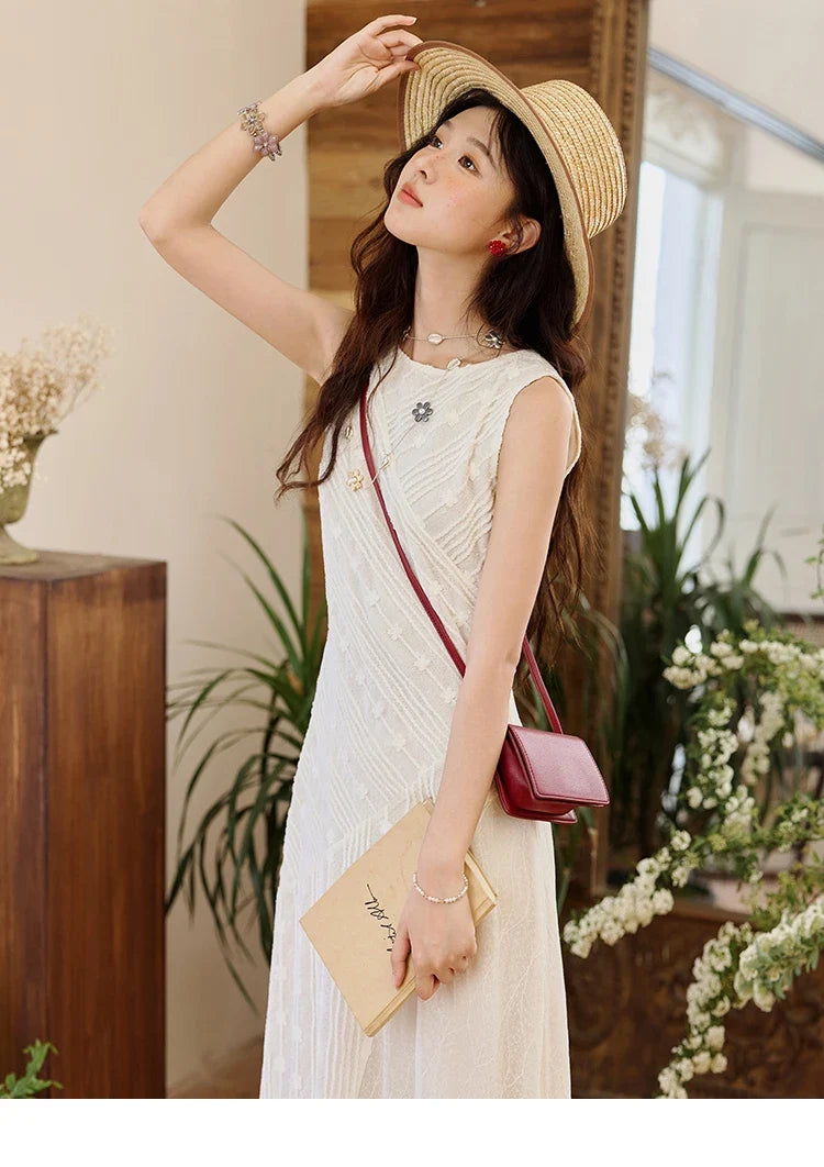Asymmetric Lace Fishtail Dress 2026 Summer Flower Embroidery Sleeveless Elegant Dress Round Neck Long Dresses MXE35L2301