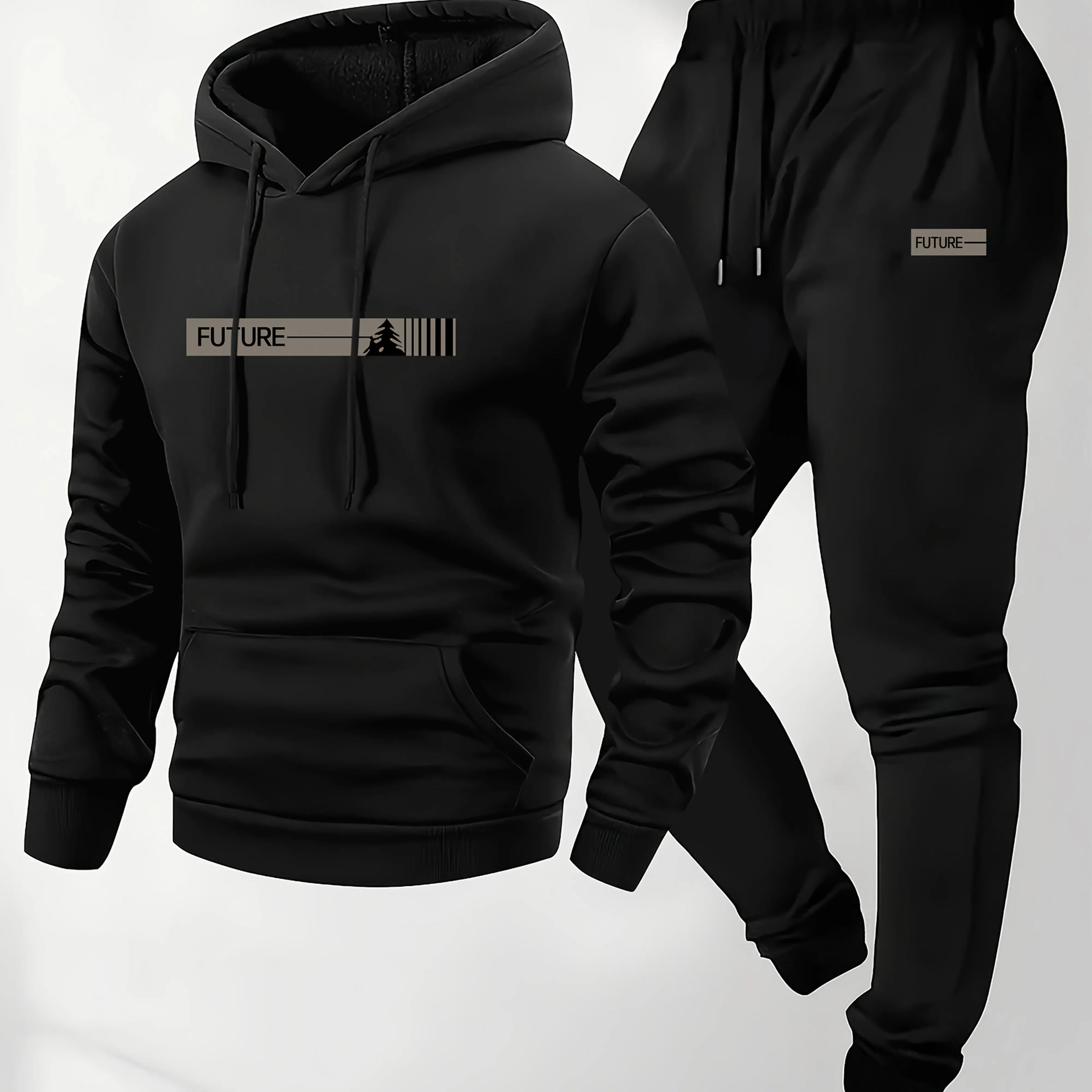 Men's two-piece set casual long-sleeved hooded sweatshirt and sports pants outfit suitable for winter and autumn  Sports outfit
