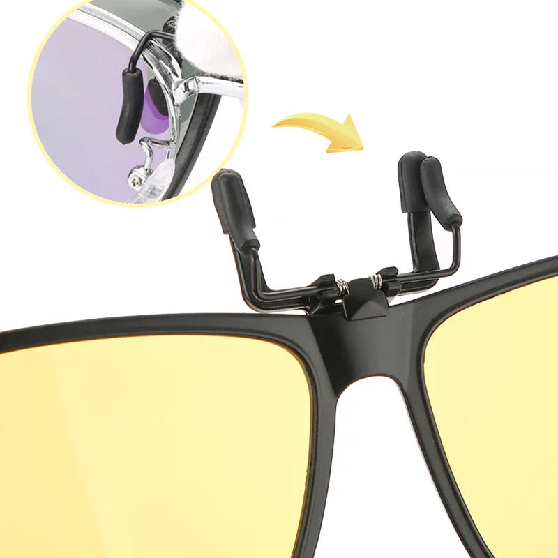 KLASSNUM Clip Polarized Sunglasses Square Men Clip On Glasses Flip-up Frames Sunglasses Covers Blue Night Vision Color Lens 2025