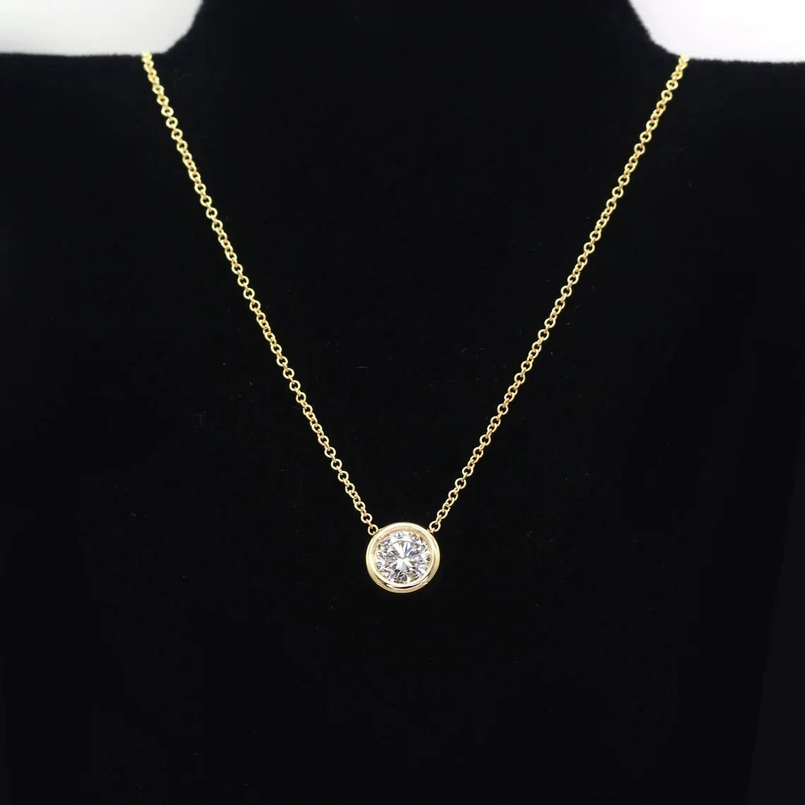 0.5/1/2/3CT Round Bubble Moissanite Pendant Necklaces for Women 925 Silver Bezel Set Solitaire Diamond Necklace with Certificate