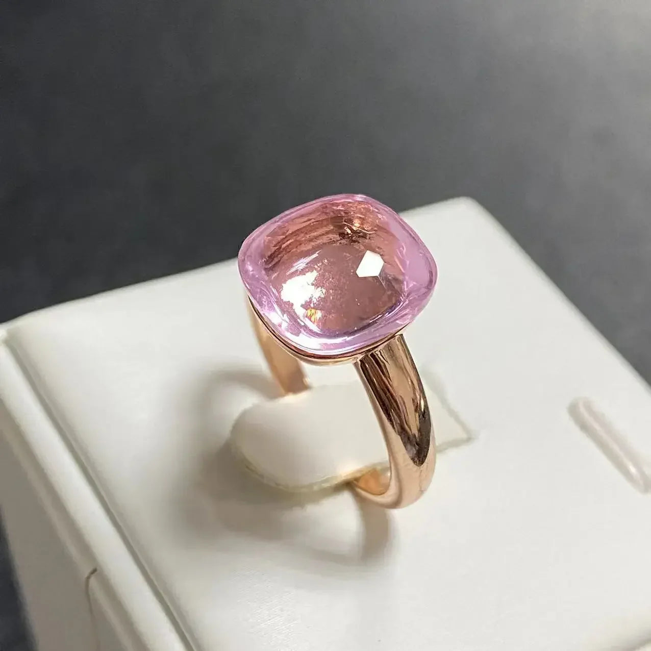 Trendy 12.6mm Flat Rose Gold Ring 35 Candy Colors Green Amethyst Turquoise Crystal Jewelry Gift for Women