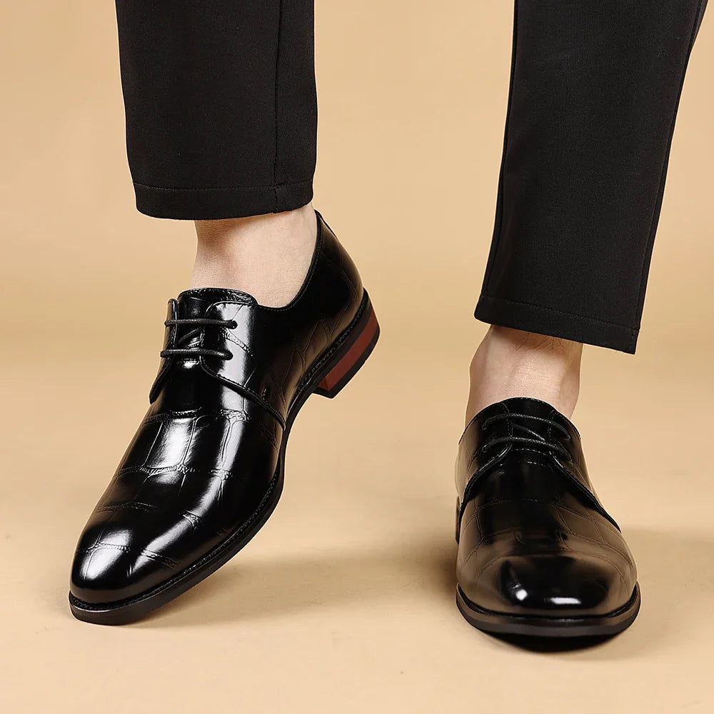 Fashionable Crocodile Print Men's Solid Color Leather Oxford Shoe Formal Business Lace -Up Office Shoe Comfortable Wedding  Shoe