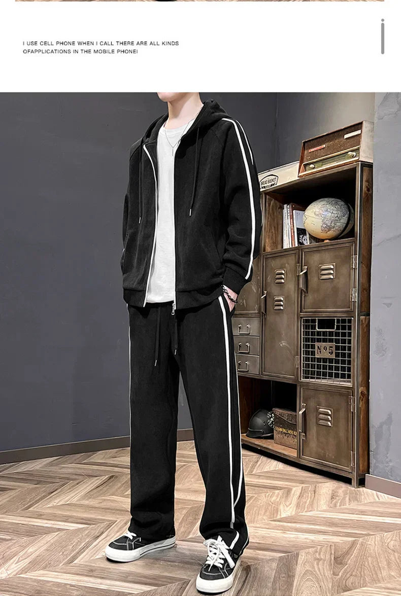 Big Size 8xl 7xl Corduroy Men's Tracksuit Set Black Hoodie Pants 2pcs Suits Autumn Winter Jacket Hooded Oversize Sportswear Man