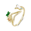 925 Sterling Silver Seagull & Island Open Ring, Adjustable Beach Vacation Rings Boho Style Jewelry with Green Palm