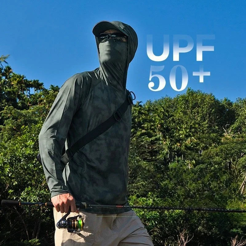 Ultra-thin Tshirts Summer Trendy Prints Lightweight UPF Sun Hoodie with Face Mask Shirt Long Sleeve Breathable UV Fishing Shirt