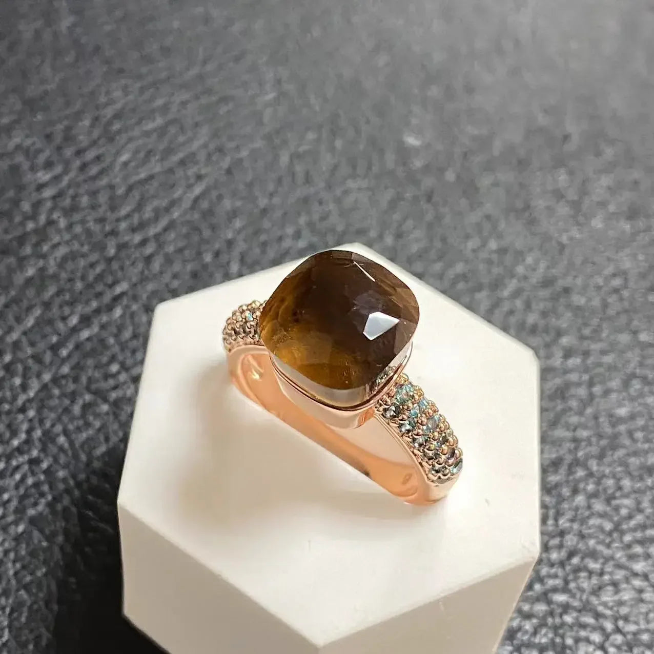 10.6mm Topaz Ring For Women Inlay Light Blue Zircon Candy Water Drop Crystal Ring Rose Gold Plated Jewelry Gift