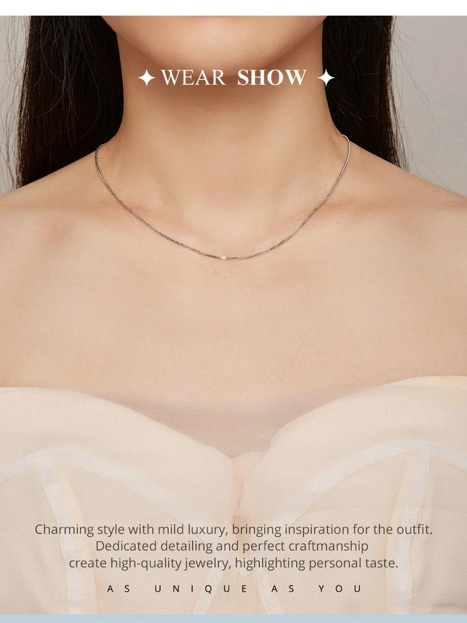 925 Sterling Silver Basic Chopin Necklace Simple Style Chain Link for Women Platinum Plated Fine Jewelry SCA019