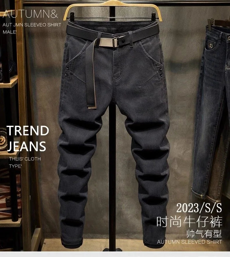 2024 Spring and Autumn New Fashion Solid Color Black Stretch Shorts Men's Casual Slim Comfortable Breathable High-Quality Jeans