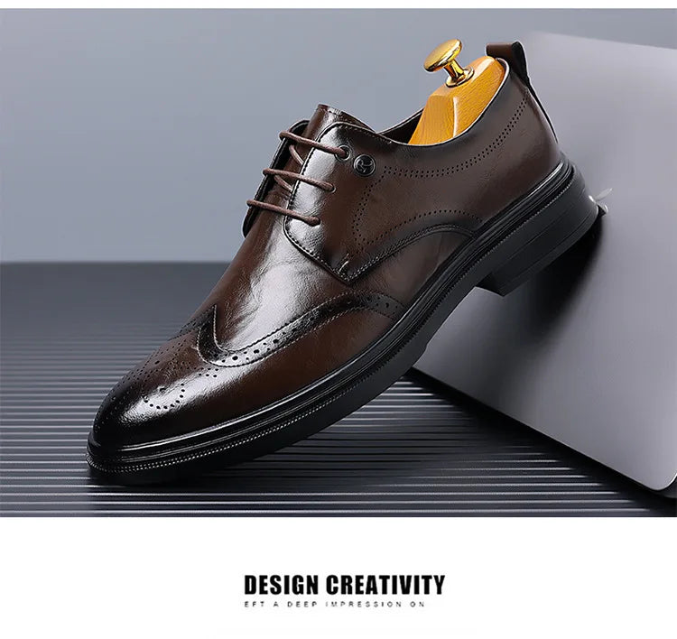 2026 Spring Autumn New Brogue Shoes for Men Solid Color Leather Dress Shoes Male Fashion Business Casual Wedding Shoe Man