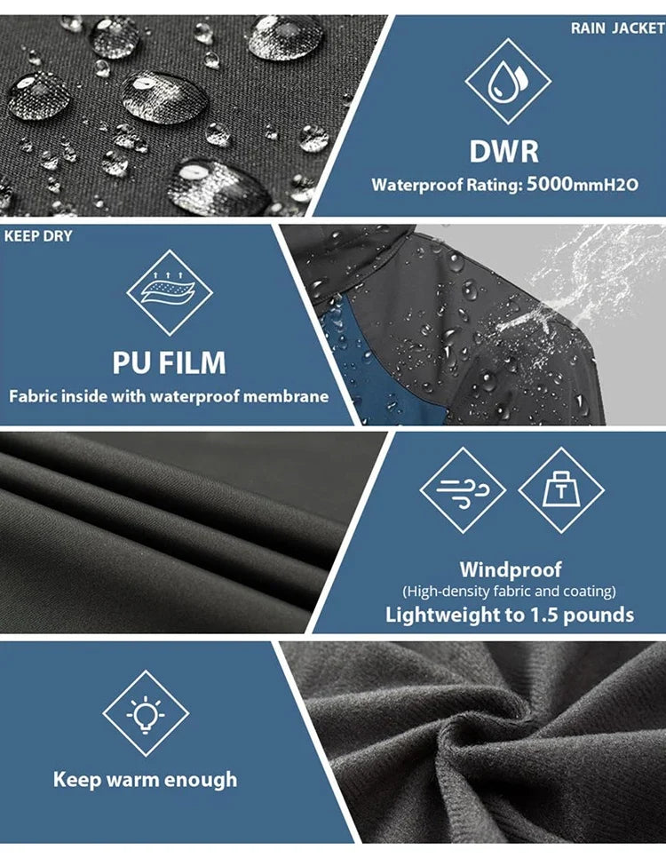 Men's Autumn Hiking Jacket Hooded Removable Waterproof Lightweight Rain Coat Trekking Outdoor Camping Casual Sportswear