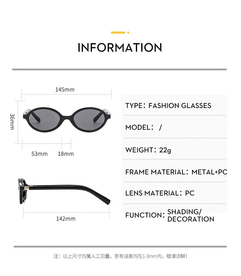 New Oval sunglasses For women Fashion Brand Black Small Frame Sun Glasses Female Retro Clear Lenses Eyewear Lady Trendy UV400
