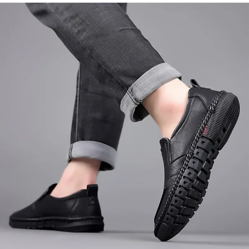 Men's Hand-Stitched Genuine Leather Shoes – Durable Casual Footwear for Everyday Wear