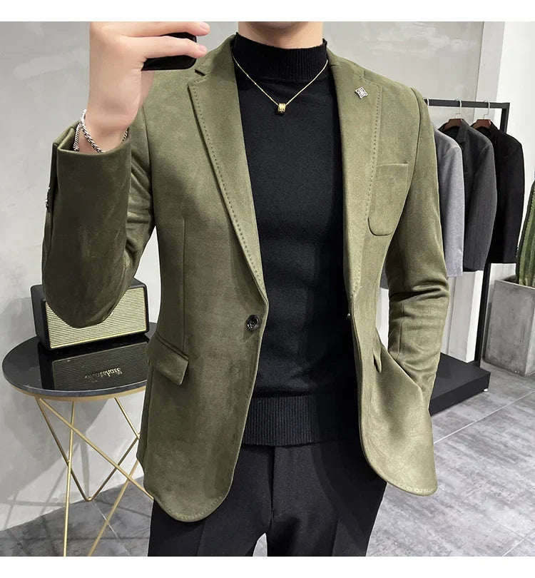 Plus Size 4XL-M Autumn Deerskin Velvet Jackets Blazer 6 Color Men Business Slim Blazers Hommes Casual Wedding Tuxedo Suit Coat