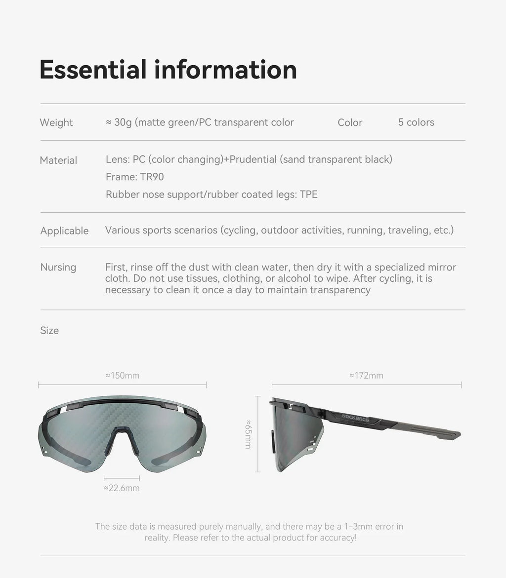 Cycling Glasses Photochromic UV400 Protection Sports Sunglasses Windproof Lightweight Carbon Fiber Outdoor Bike Glasses