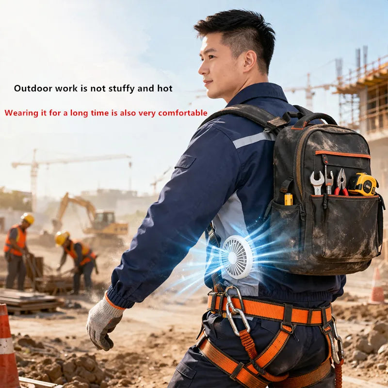 New Men'S Outdoor Fishing With Fan Clothes Construction Site Driving Heatstroke Prevention Cooling Work Coat(Without Power Bank)