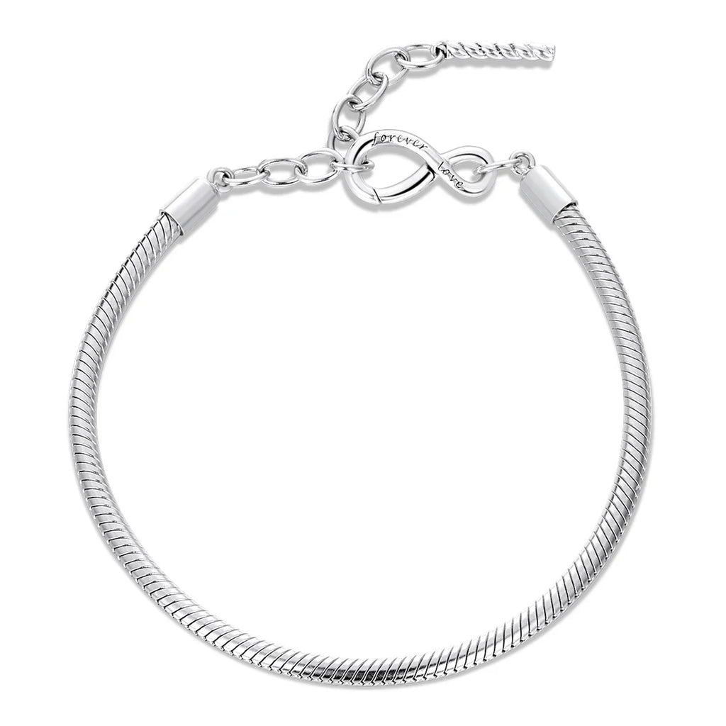 Original 925 Sterling Silver Basic Bracelet Lobster Clip Snake Chains Infinite Love Clasp DIY Jewelry Beads for Women Gift