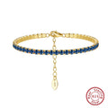 Fashion 3mm Bezel Setting Colorful 4A Cubic Zirconia Tennis 925 Sterling Silver Adjustable Bracelet for Women SB192