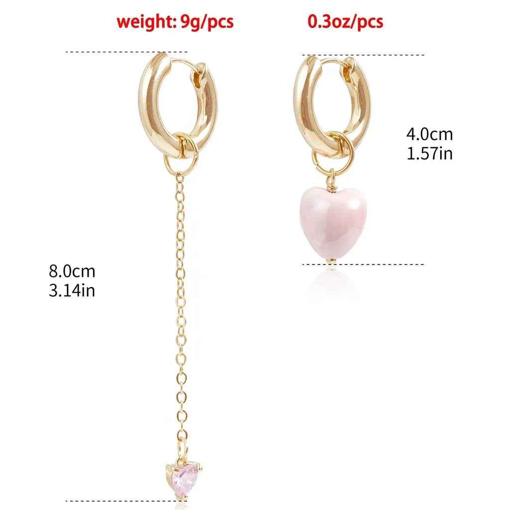 Heart-shaped Tassel Pendant Earrings Design Ear Buckles for Women Asymmetric Jewelry