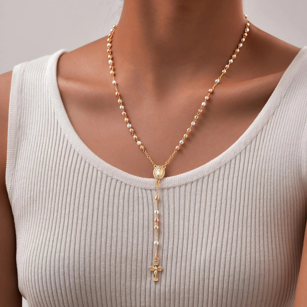 Virgin Mary/st Benedict Rosary Beads Necklace for Women, Our Lady Of Guadalupe Jesus Cross Y Necklace Christian Jewelry