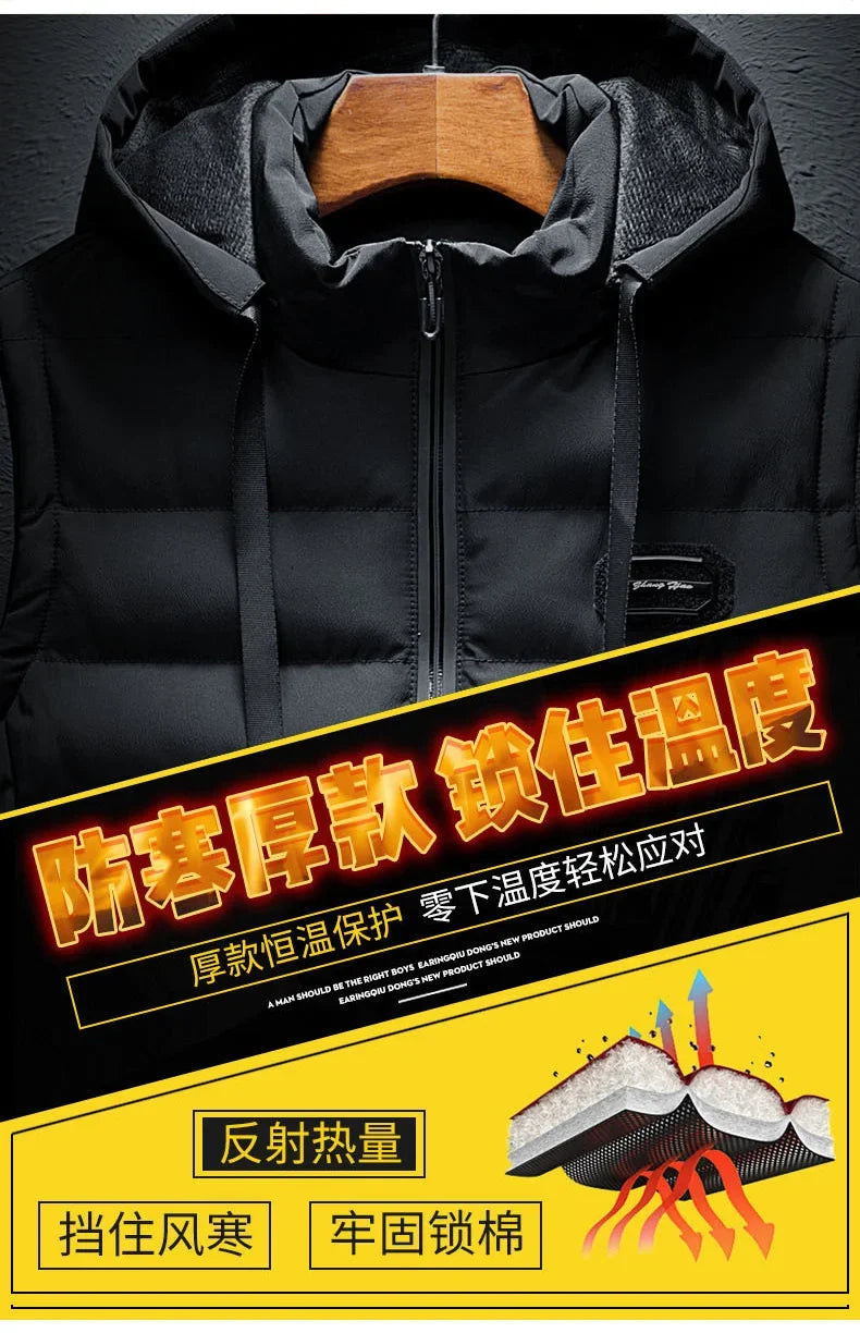 New Hooded Casual Vest Jacket for Men Autumn Winter Warm Sleeveless Jacket Fashion Comfortabel Zipper Waistcoat Plus Size M-6XL