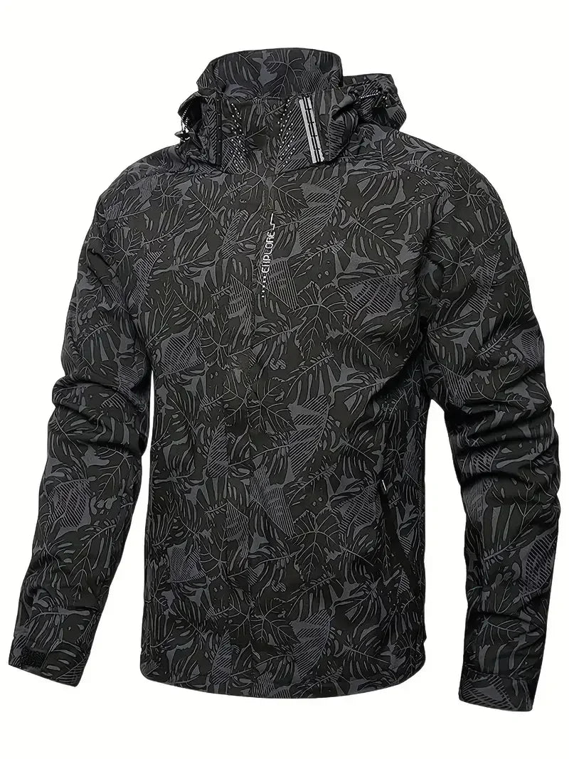 Men's Casual Waterproof Windbreaker Jacket Full Zip Up Hooded Shell Outdoor Hiking Coat For Autumn Plus Size