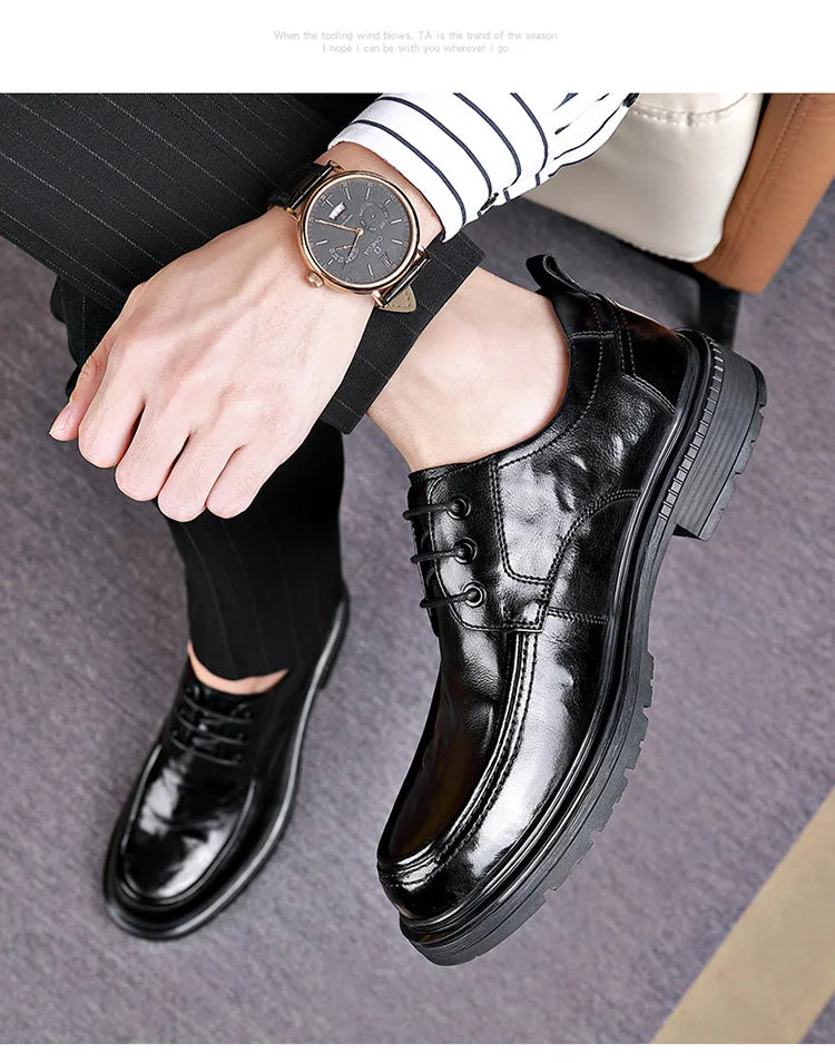 Business Formal Black Lace-up Style Leather Shoes for Men Spring Autumn New Designer Dress Shoes Male British Style Wedding Shoe
