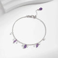 Beads Link Chain Bracelet 925 Sterling Silver Purple Zirconia Water Drop Charm Stackable Bracelet For Women Jewelry Gift