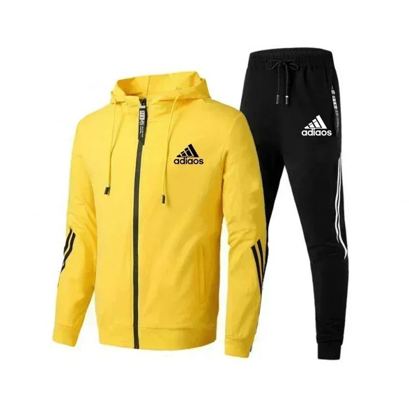 Men's casual sports and fitness set, Spring and Autumn outdoor fashion hooded zipper jacket + jogging pants two-piece set