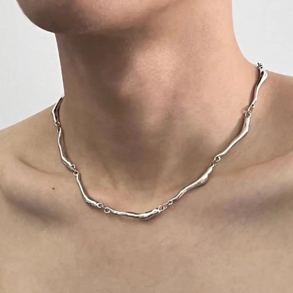 New Irregular Wave Shape Chain Men Necklace Advanced Sense Stainless Steel Figaro Cuban Chain Necklace For Men Women Jewelry
