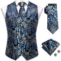 Sky Navy Royal Blue Mens Waistcoat Tie Set Sleeveless Jacket Vest Necktie Hanky Cufflinks Wedding Business Oversized Gift