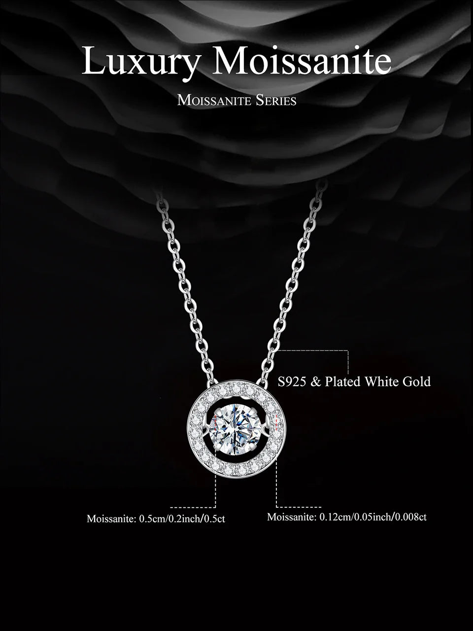 0.5CT Dancing Moissanite Necklace 925 Sterling Silver Halo Round Pendant Link Necklace for Women Wedding Jewellry Gift