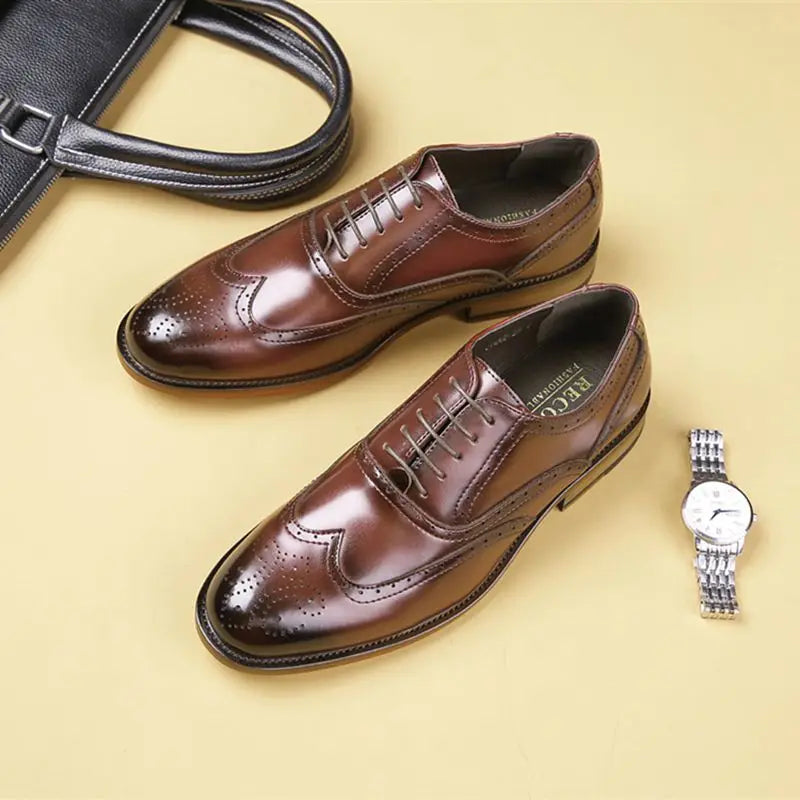Autumn New Genuine Leather Business Dress Shoes Men Carved Brock Men's Shoes Leather Office Gentleman Oxfords Shoe