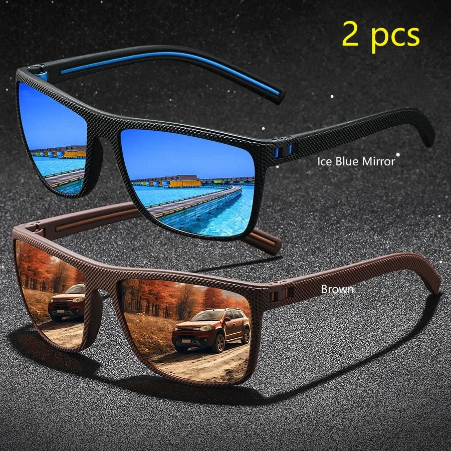 2PCS Fashion Vintage Check Pattern Sunglasses For Men Women Fishing Driving Fashion Square Brand Design Sun Glasses UV400 Eyewea