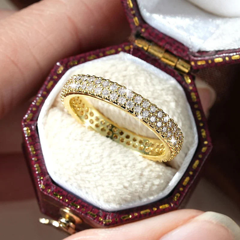 Sparkling 1.3mm D Color Full Moissanite Eternity Ring 14k Gold Filled Double-row Finger Bands GRA Cerified Rings for Womem