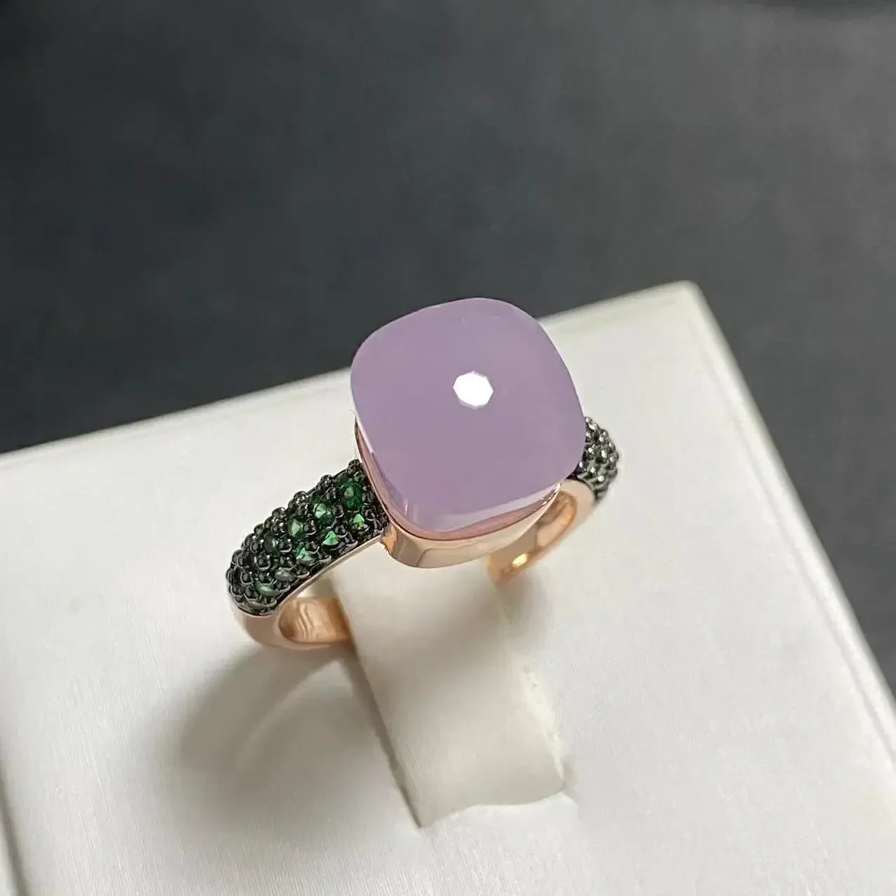Emerald Ring for Women Green Zircon Inlay Rose Gold & Black Gun Plated 30 Colors Candy Crystal Style Jewelry Birthday Gift