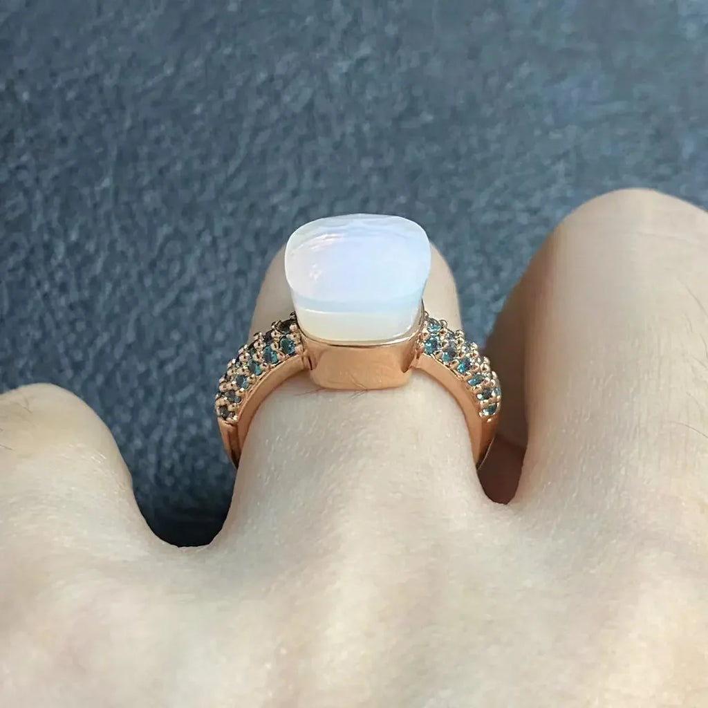 10.6mm Classic Ring for Women Light Blue Zircon Blue Topaz Candy Water Drop Crystal Ring Platinum Plated Jewelry Gift