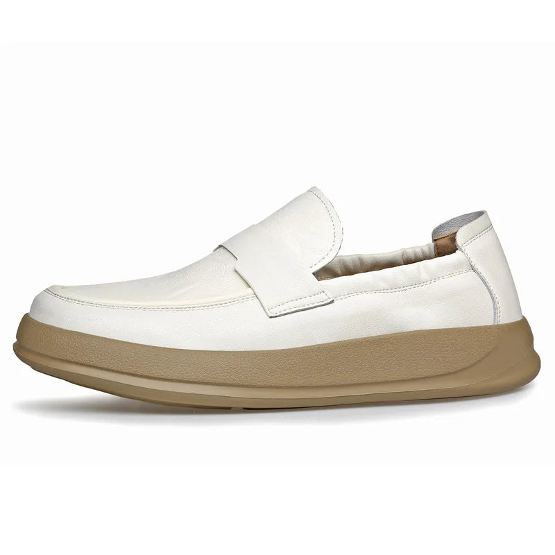 Spring Summer New Genuine Leather Shoes Men Solid Color Fashion Loafers Male Soft Sole Anti-slip Height-increasing Loafers Man