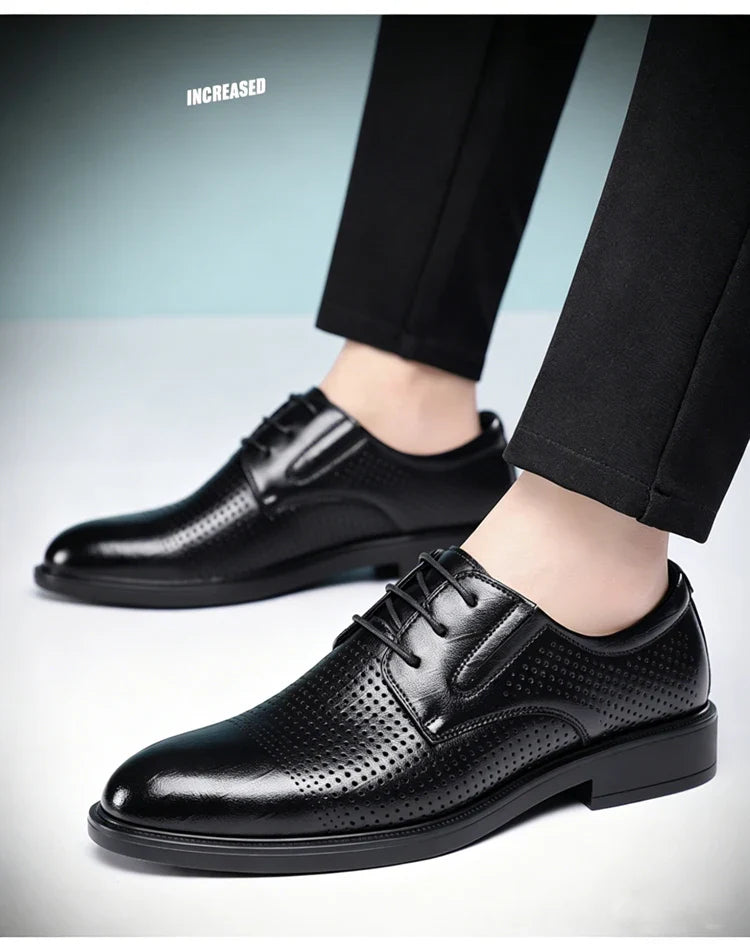 Men's Summer Breathable Leather Shoes British Style Comfortable Soft Business Formal Derby Shoes Hollow out Design-SJ6607-1