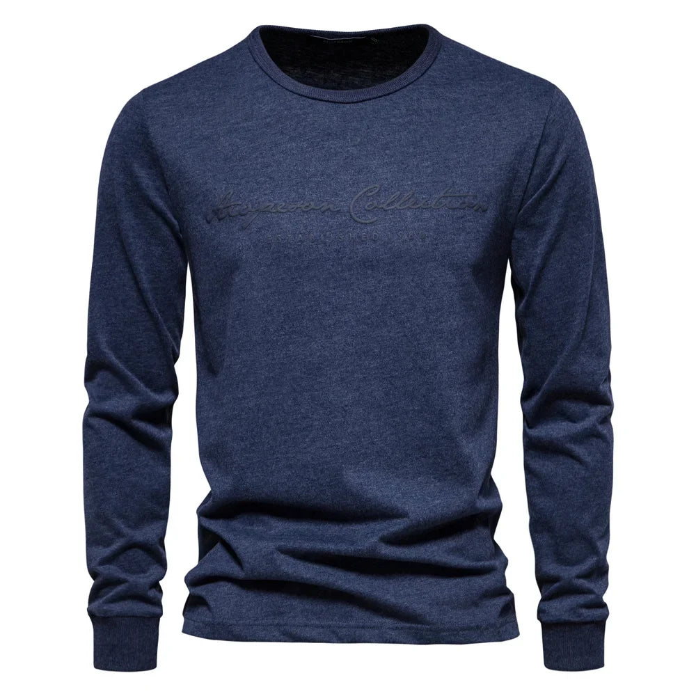100% Cotton Long Sleeve Men's T-shirt Solid Color Letter Print Casual T shirts for Men New Spring Tops Tee Men Clothing