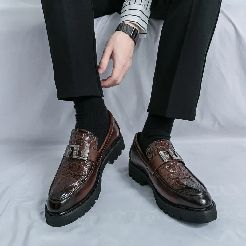 Mens Loafers Party Business Thick Soled Men Leather Shoes Dress Platform Shoes Comfortable Fashion New Casual Shoes for Men