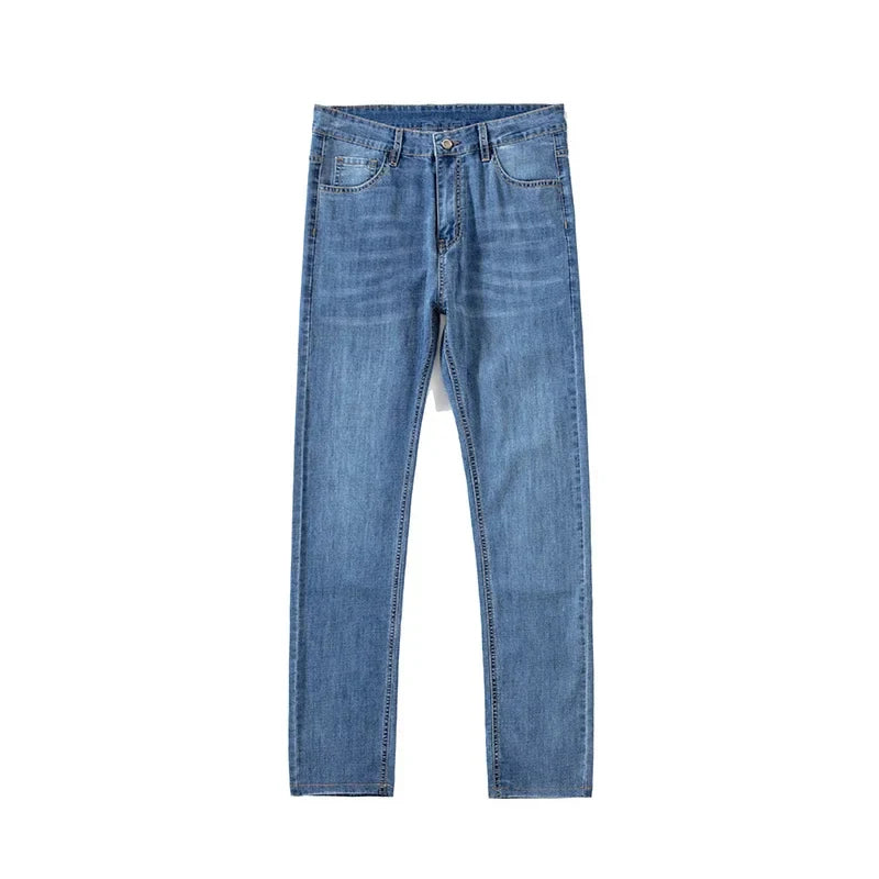 Summer Thin Mens Clothing Cowboys Slim Straight Jeans Men Denim Pants Casual Regular Fitness Men's Trousers Light Blue 2026 Y2K