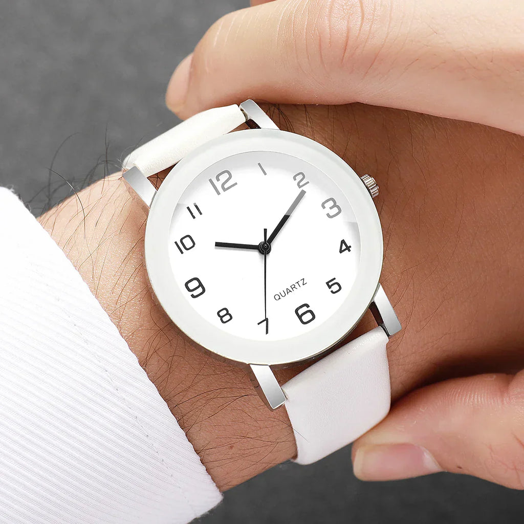 1/2PCS Fashion Couple's Watches Leather Strap Wristwatch Men Women Casual Arabic Dial Quartz Watches (Without Box)