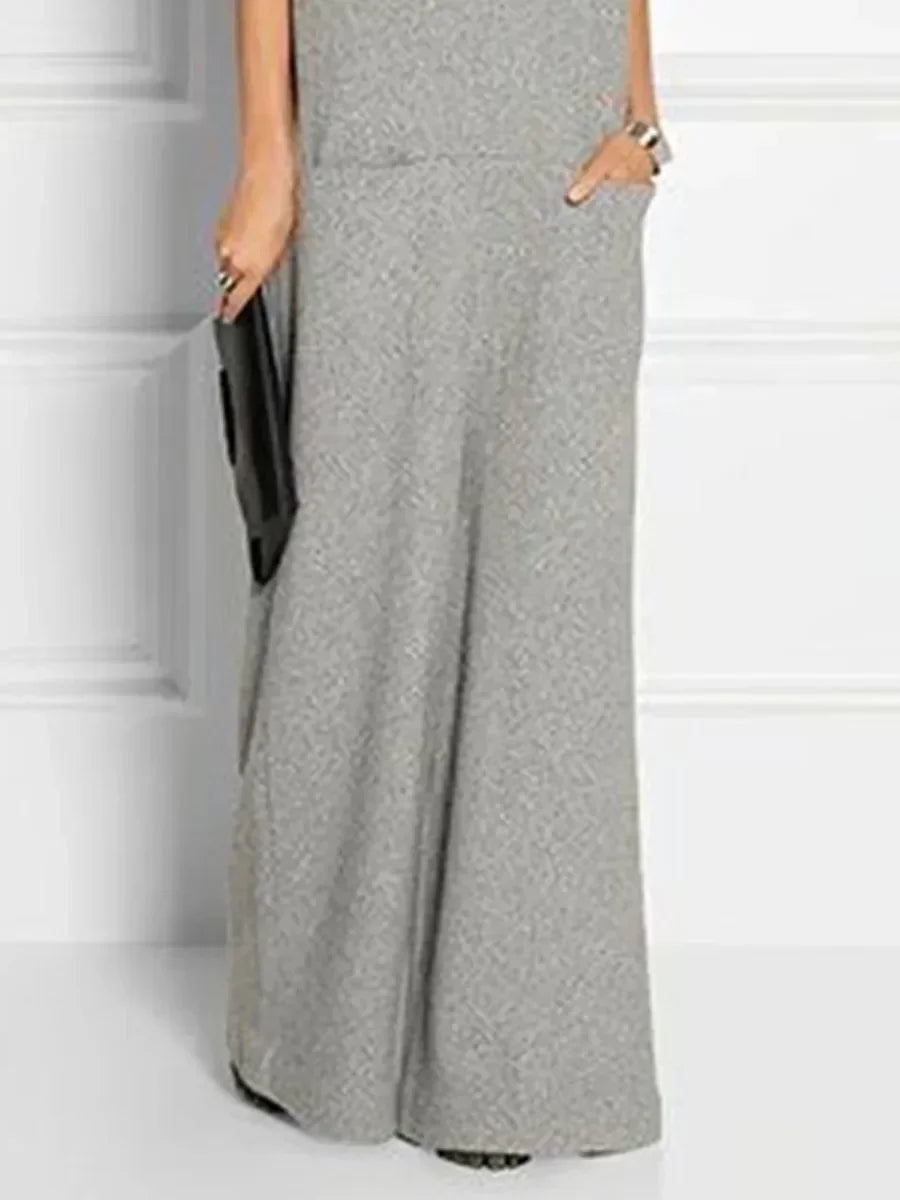 Women's Solid Color High Neck Pockets Elegant Maxi Dresses 2026 New Summer Short Sleeves Loose Urban Casual Long Dress